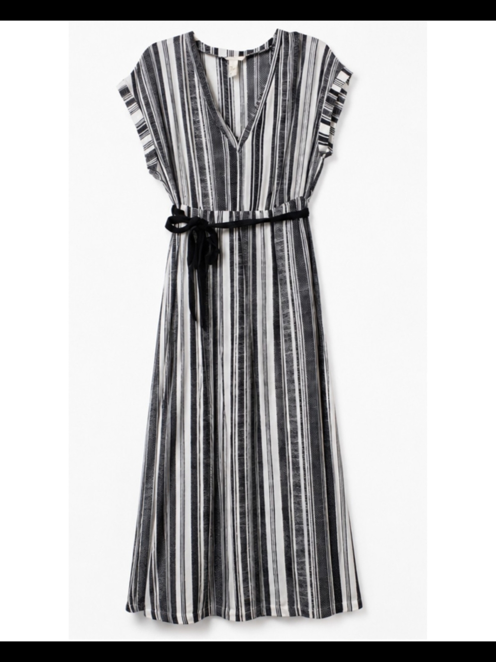 H&M Black & White Striped Maxi Dress with Waist Tie – Women's US 12